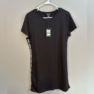 DKNY Black T-Shirt Dress with Side Logo